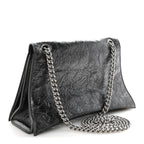 Balenciaga Metallic Crushed Calfskin Medium Crush Chain Bag Steel Grey