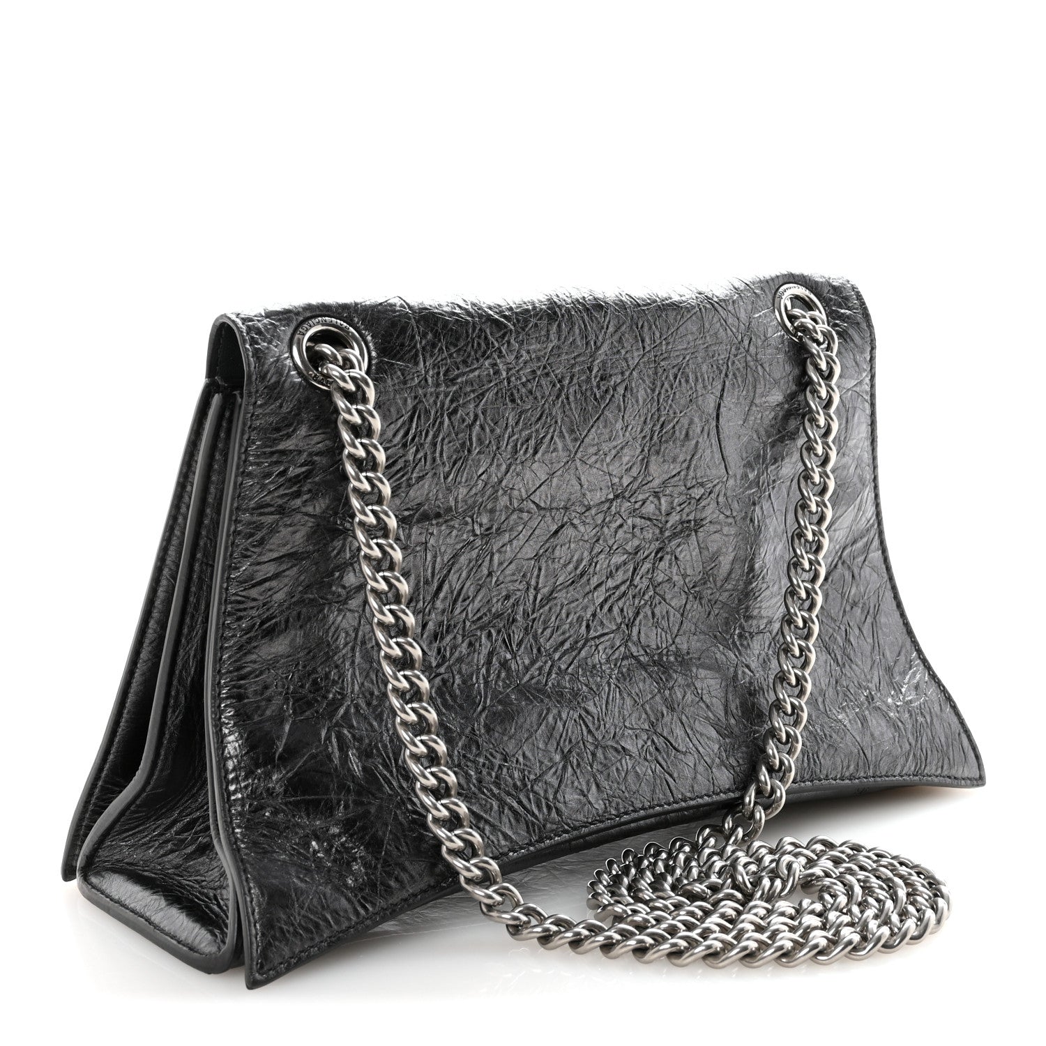 Balenciaga Metallic Crushed Calfskin Medium Crush Chain Bag Steel Grey
