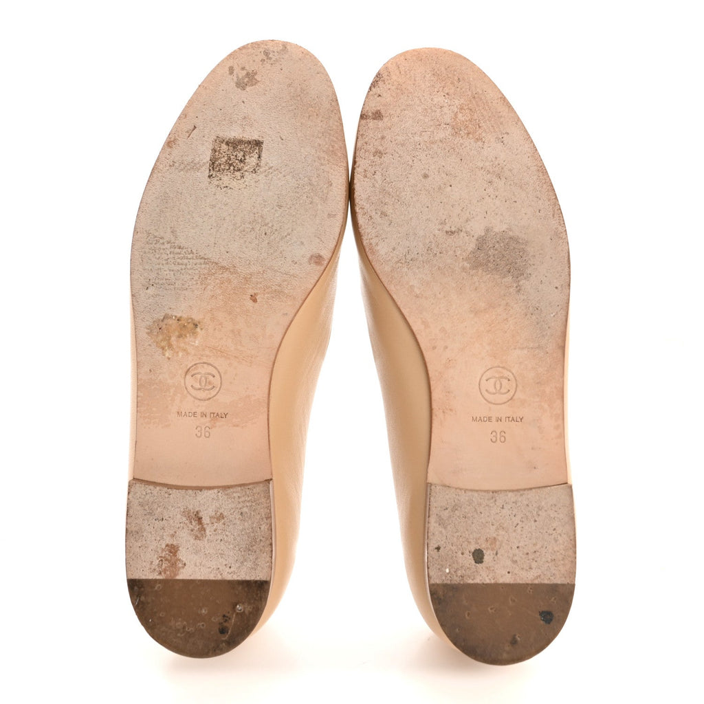 Chanel Lambskin Pearl CC Loafers 36 Beige