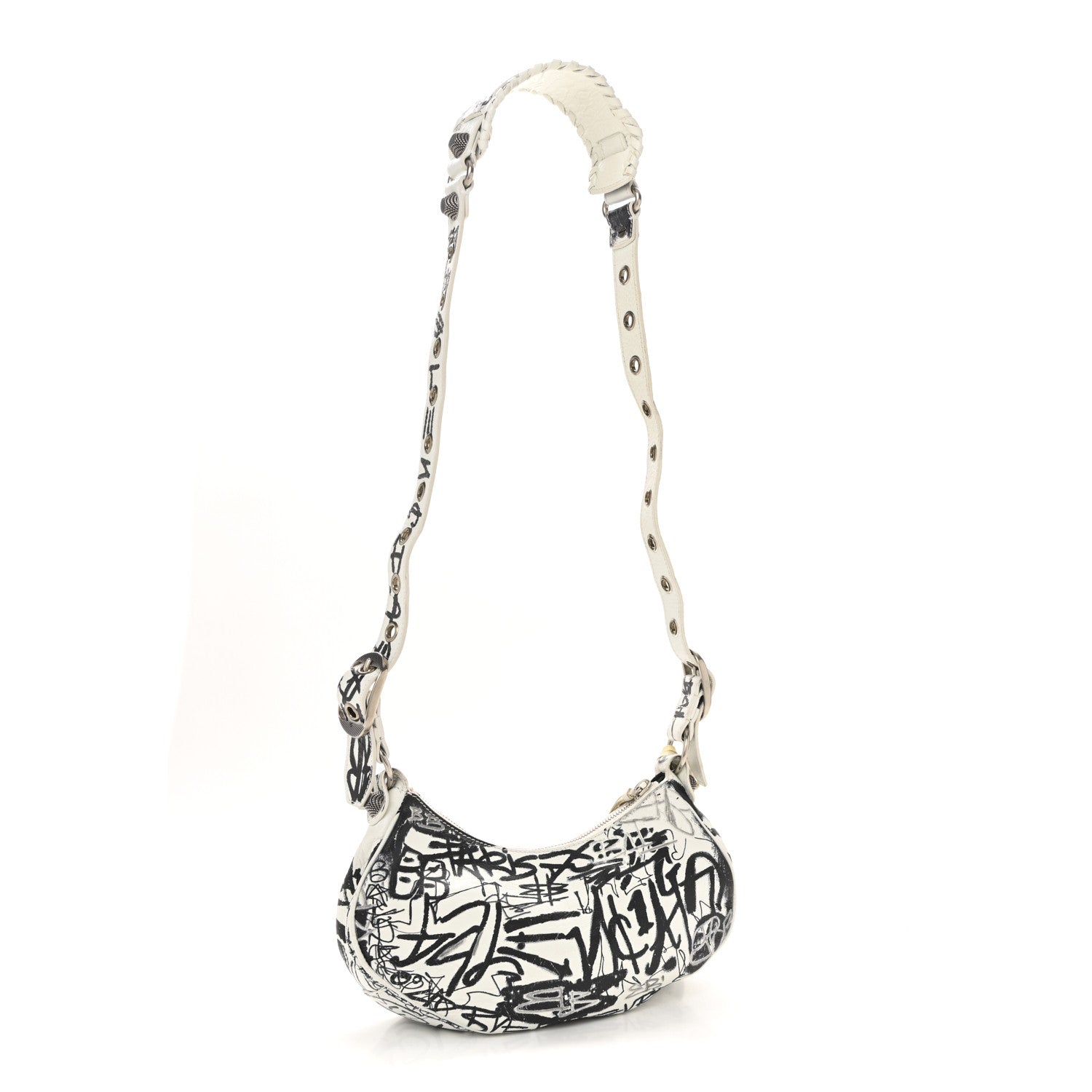 Balenciaga Agneau Arena Graffiti Le Cagole Shoulder Bag XS White Black