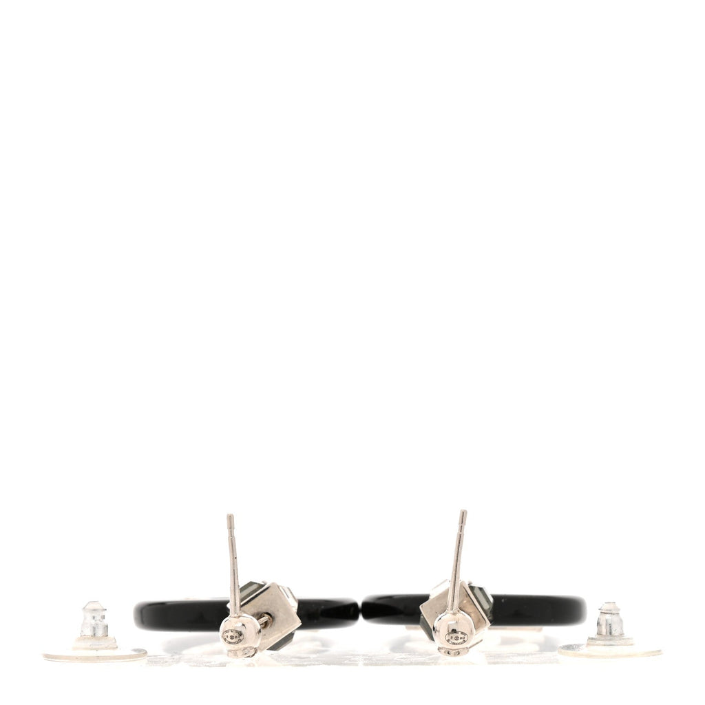 Chanel Metal Resin Crystal Pearl CC Drop Earrings Black Silver