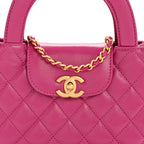 Chanel Shiny Aged Calfskin Quilted Nano Kelly Shopper Dark Pink