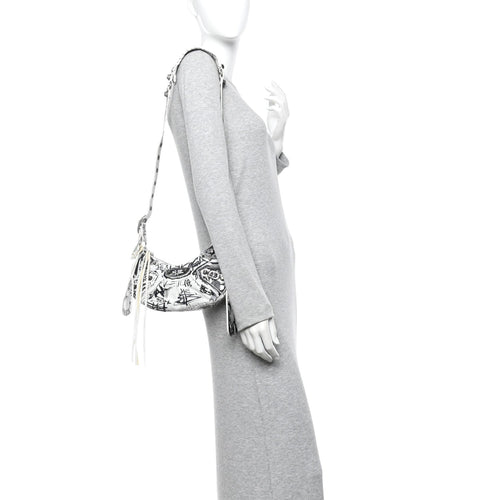 Balenciaga Agneau Arena Graffiti Le Cagole Shoulder Bag XS White Black