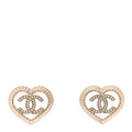 Chanel Crystal CC Twist Heart Earrings Gold