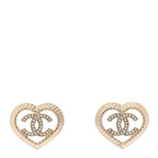 Chanel Crystal CC Twist Heart Earrings Gold
