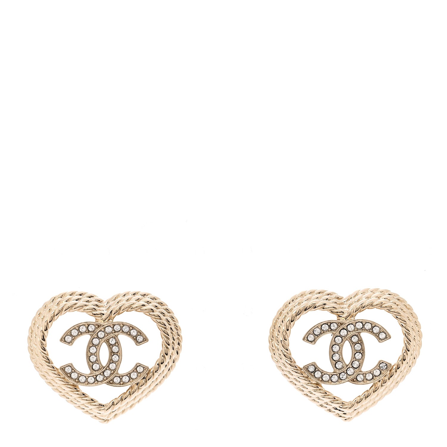 Chanel Crystal CC Twist Heart Earrings Gold