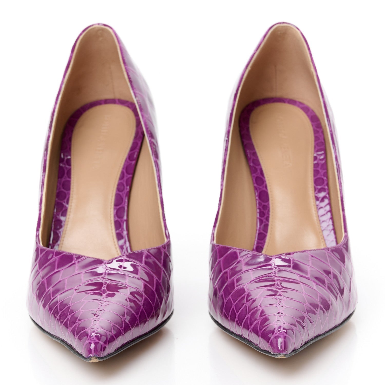 Bottega Veneta Gloss Calfskin Crocodile Embossed Punta Wedge Heels 40 Venom