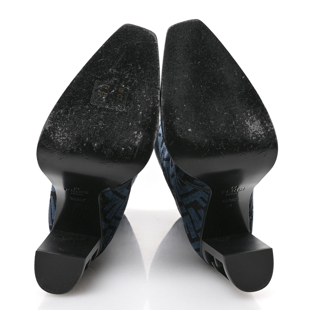 Fendi Chenille Jacquard FF 110mm Knee Boots 38 Black Blue
