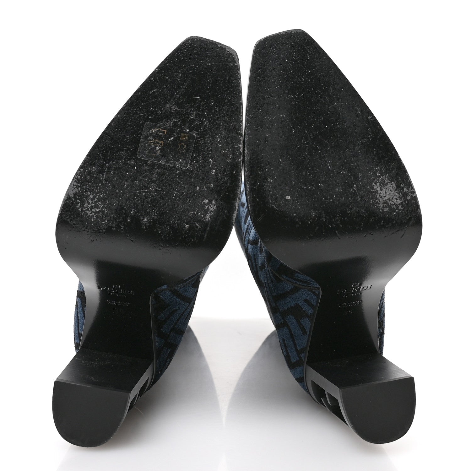 Fendi Chenille Jacquard FF 110mm Knee Boots 38 Black Blue