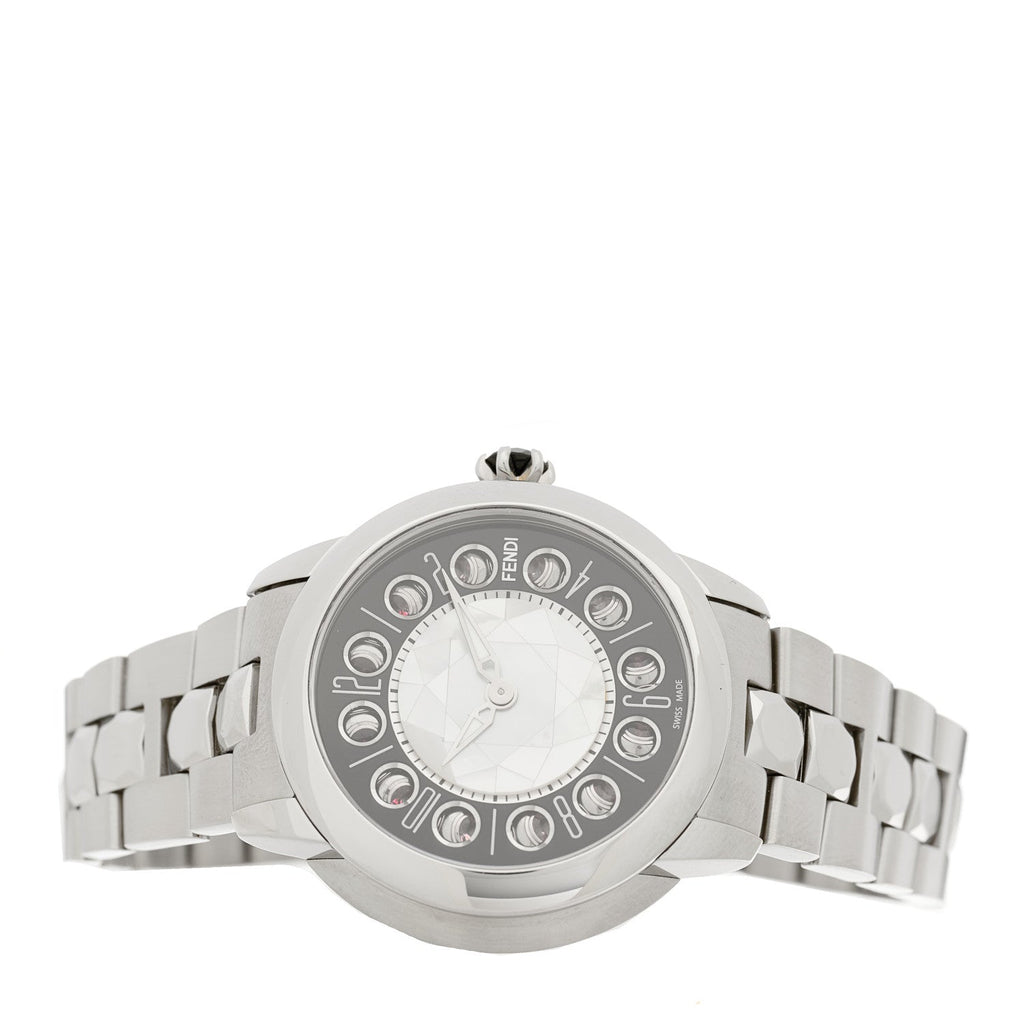 Fendi Stainless Steel Mother of Pearl Topaz Spinel 38mm Ishine Rotating Gem Two Tone Quartz Watch Black