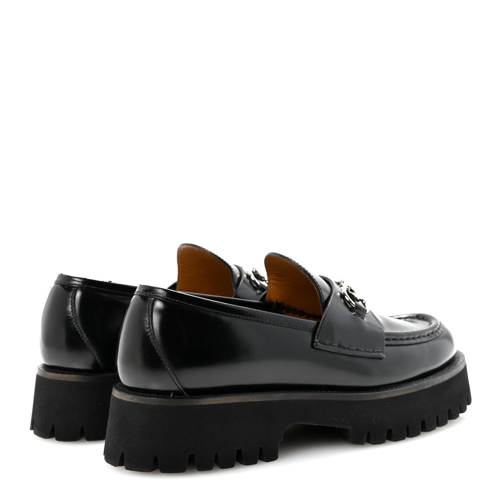 Gucci Cordovan Lux Womens Horsebit 45mm Platform Loafers 39 Black