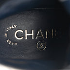 Chanel Suede Calfskin Printed CC 31 Rue Cambon Lace Up Combat Boots 36 White Navy