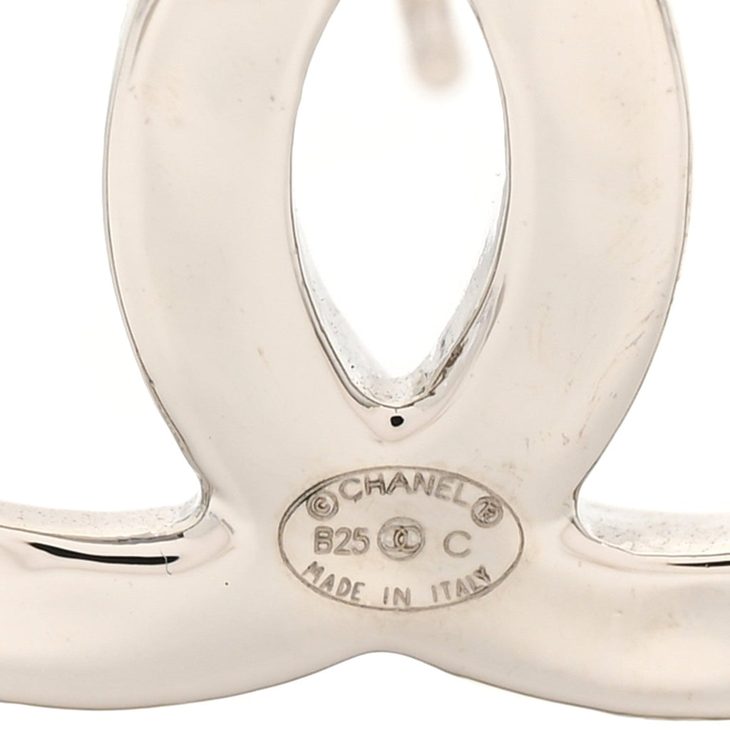 Chanel Metal Square CC Earrings Silver
