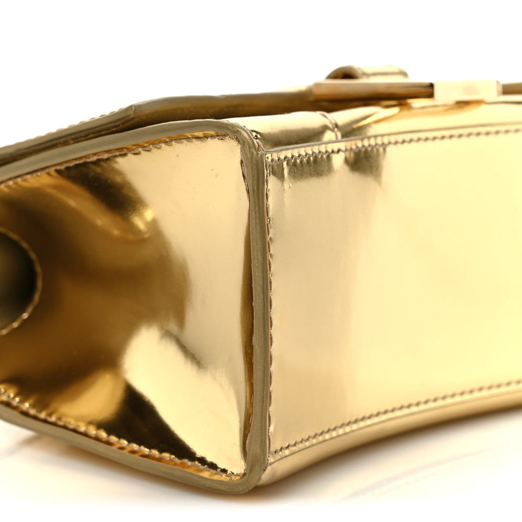 Balenciaga Mirror Calfskin Hourglass Top Handle Bag XS Gold