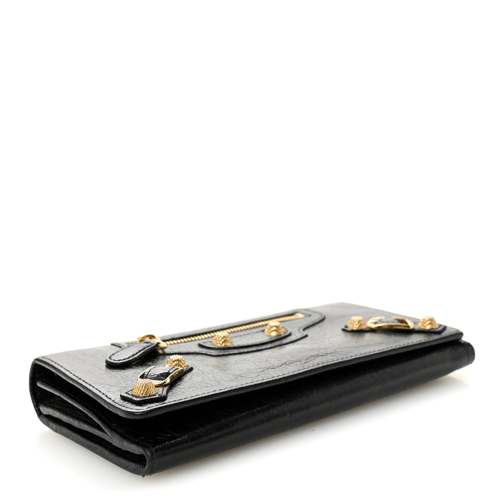 Balenciaga Agneau Giant 12 Gold Hardware Money Wallet Black