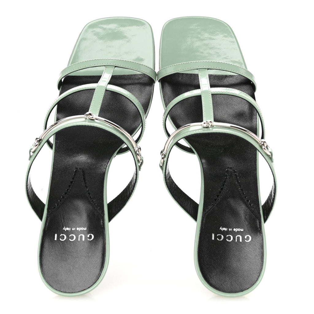 Gucci Regent Calfskin Horsebit Mid Heel Sandals 39.5 Pacific Green