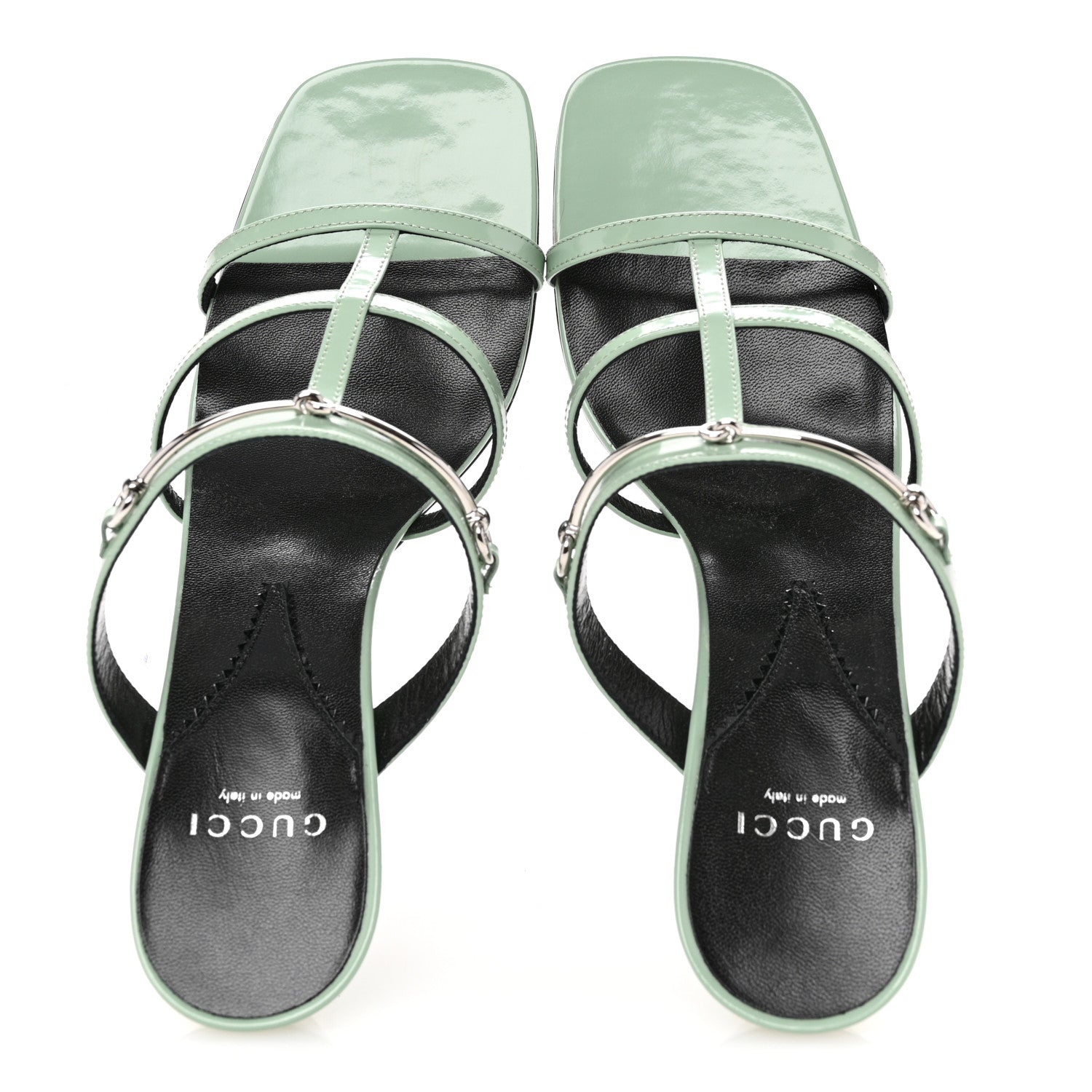 Gucci Regent Calfskin Horsebit Mid Heel Sandals 39.5 Pacific Green