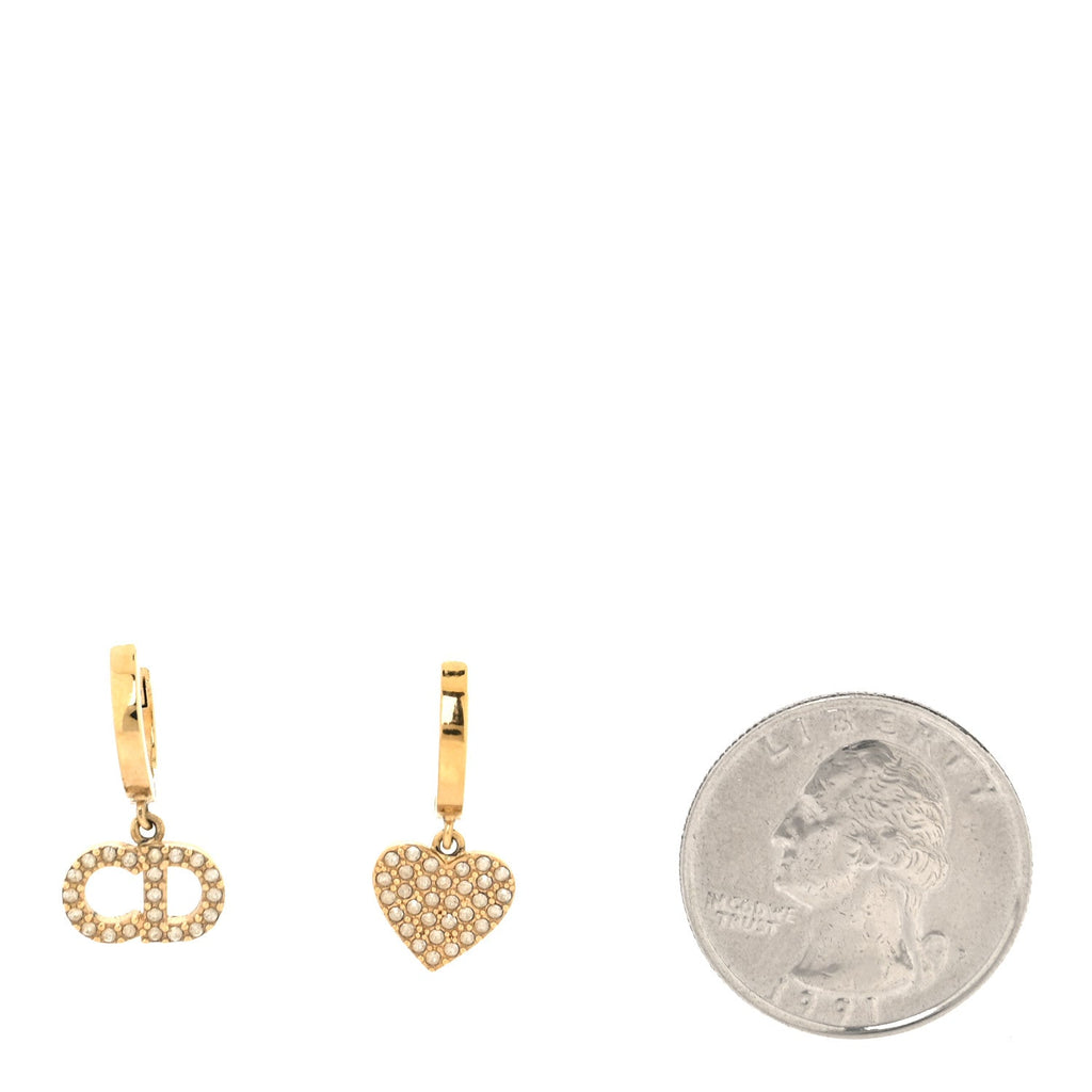 Christian Dior Crystal Heart Clair D Lune Hoop Drop Earrings Gold