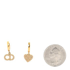 Christian Dior Crystal Heart Clair D Lune Hoop Drop Earrings Gold