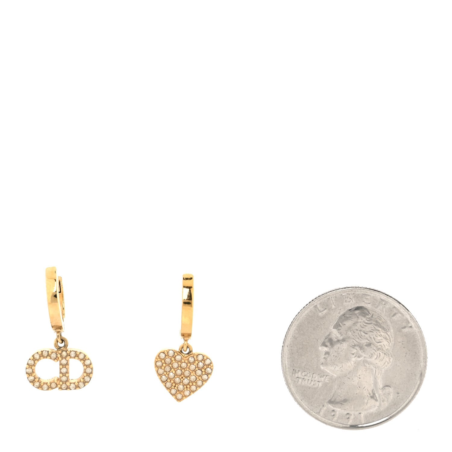 Christian Dior Crystal Heart Clair D Lune Hoop Drop Earrings Gold
