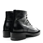 Chanel Shiny Calfskin Velvet Pearl Combat Short Boots 39 Black
