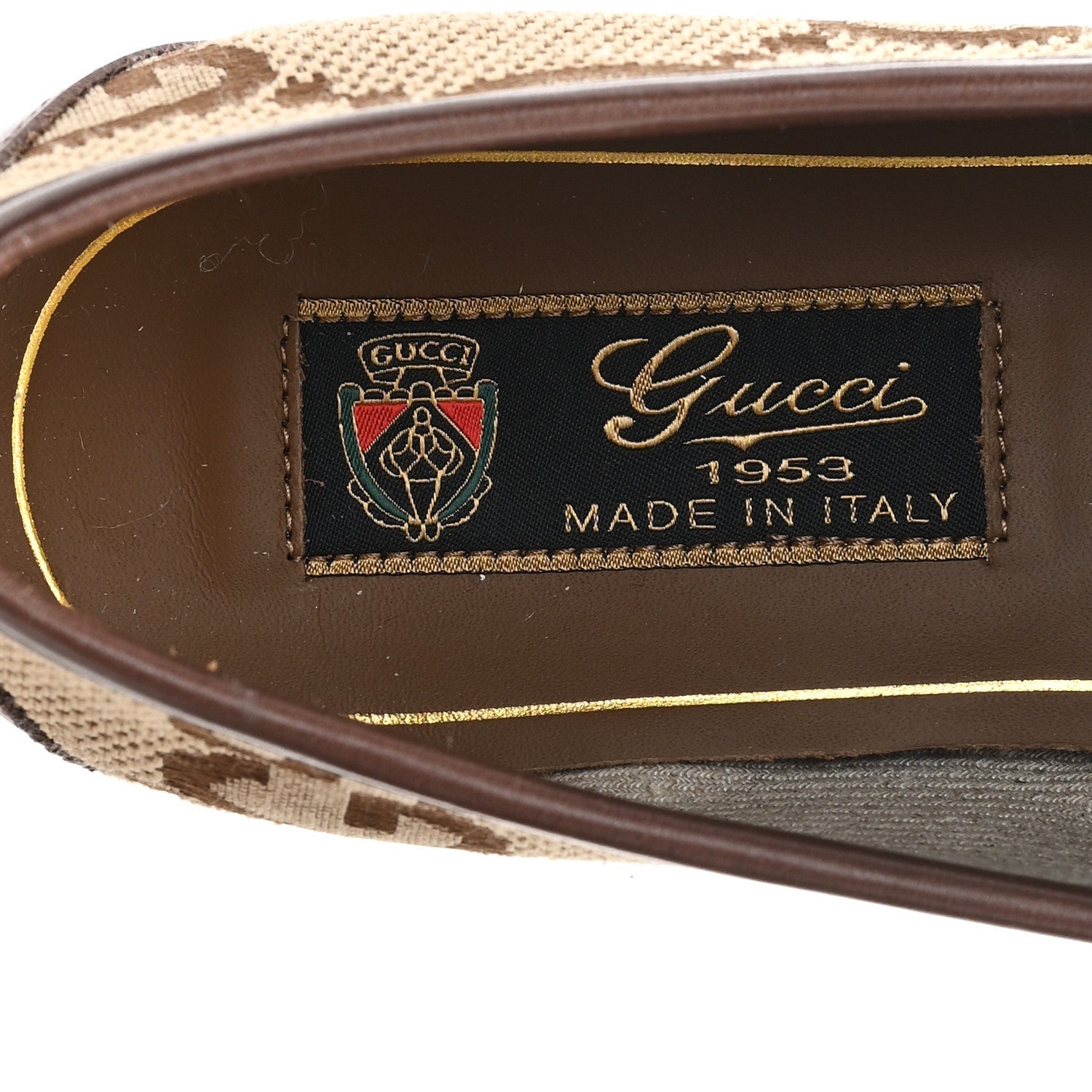 Gucci Monogram Jumbo GG Malaga Kid Horsebit Womens Jordaan Loafers 36.5 Beige Ebony New Acero