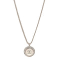 Chanel Crystal Enamel CC Pendant Necklace Silver White