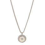 Chanel Crystal Enamel CC Pendant Necklace Silver White