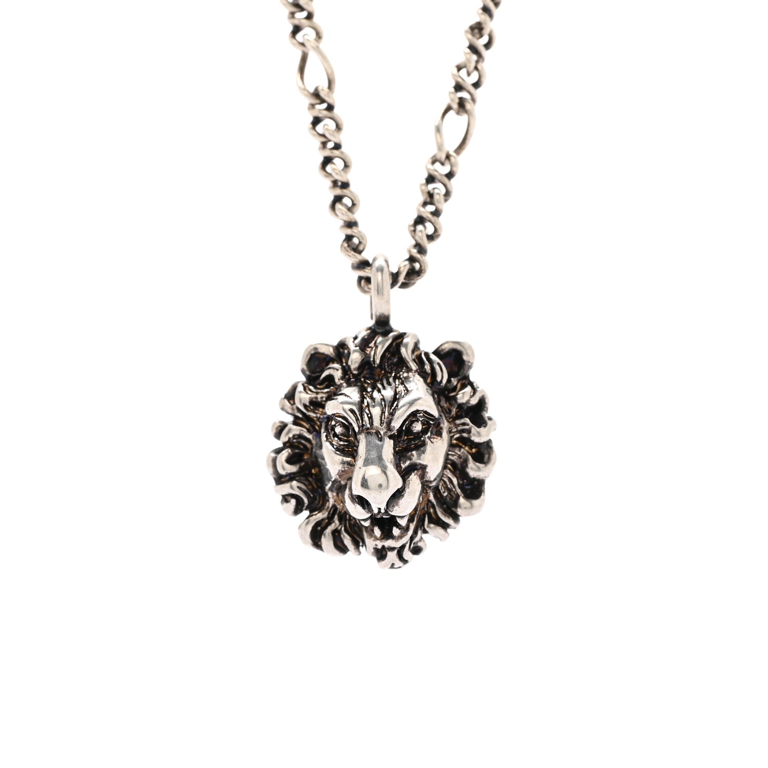 Gucci Metal Lion Head Necklace Silver
