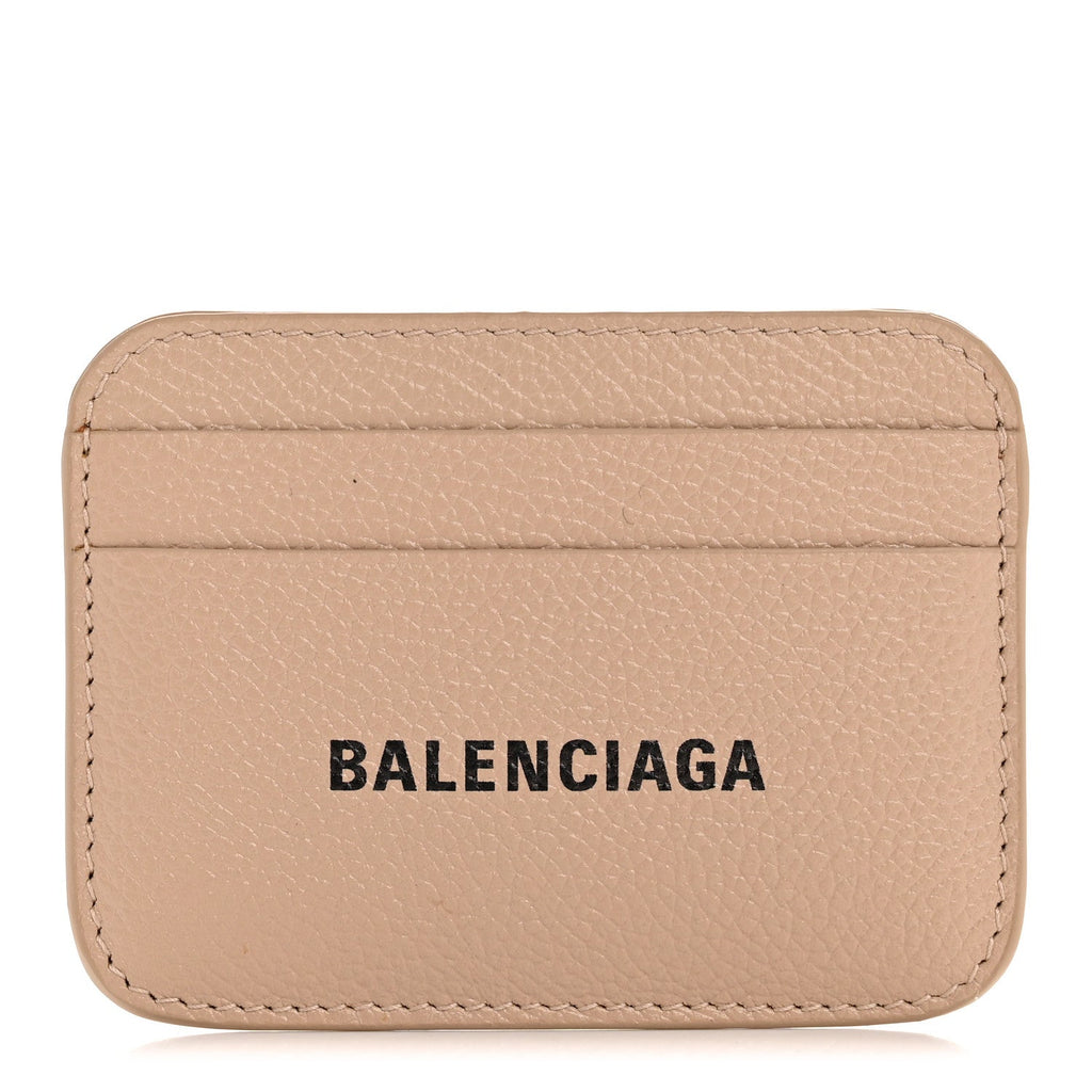 Balenciaga Grained Calfskin Logo Cash Rounded Card Holder Beige