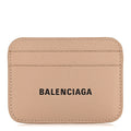 Balenciaga Grained Calfskin Logo Cash Rounded Card Holder Beige