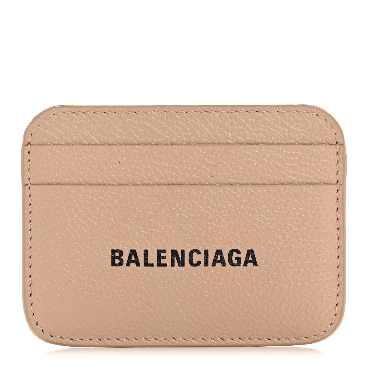 Balenciaga Grained Calfskin Logo Cash Rounded Card Holder Beige