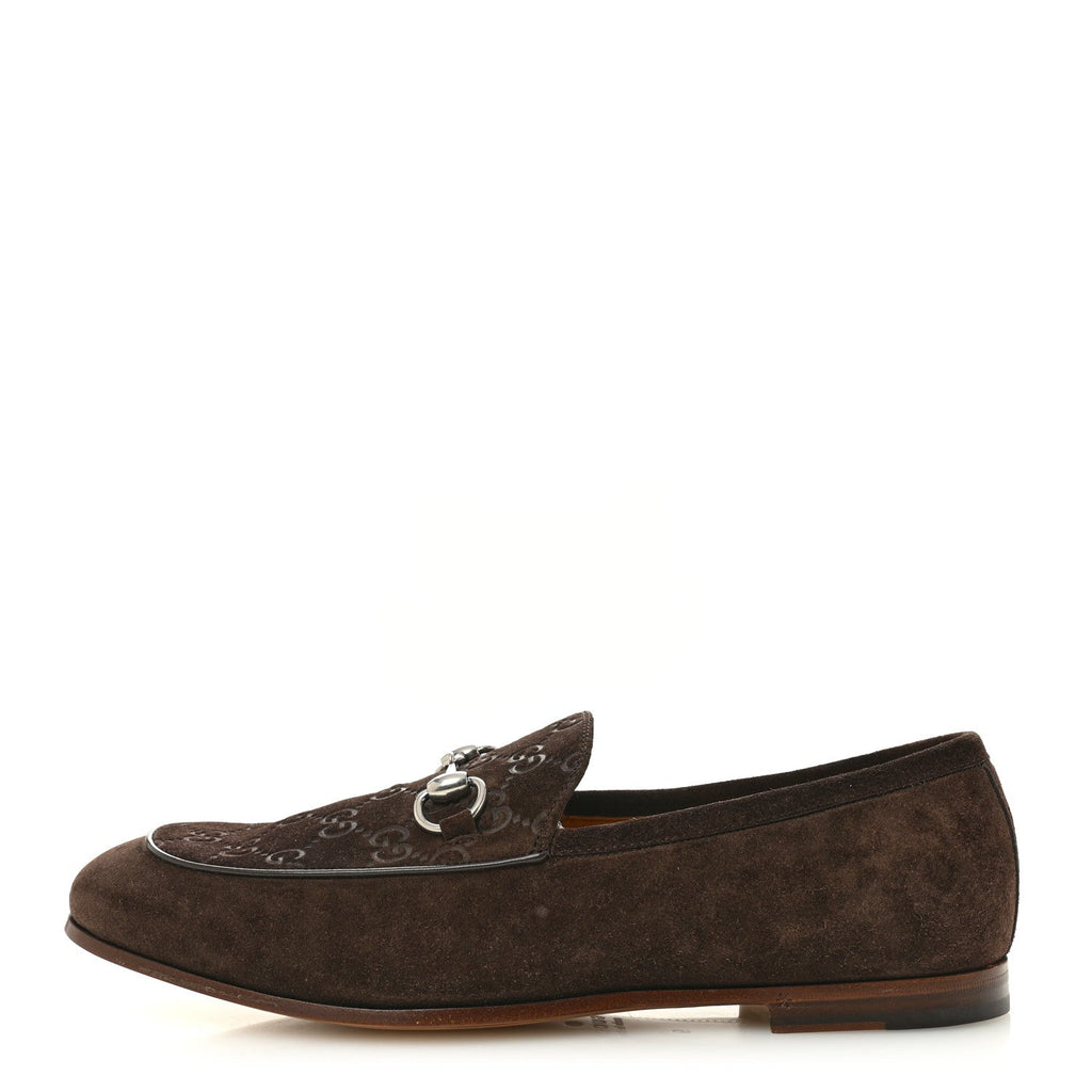 Gucci Luxury Suede GG Monogram Horsebit Mens Jordy Loafers 9 Night Cocoa