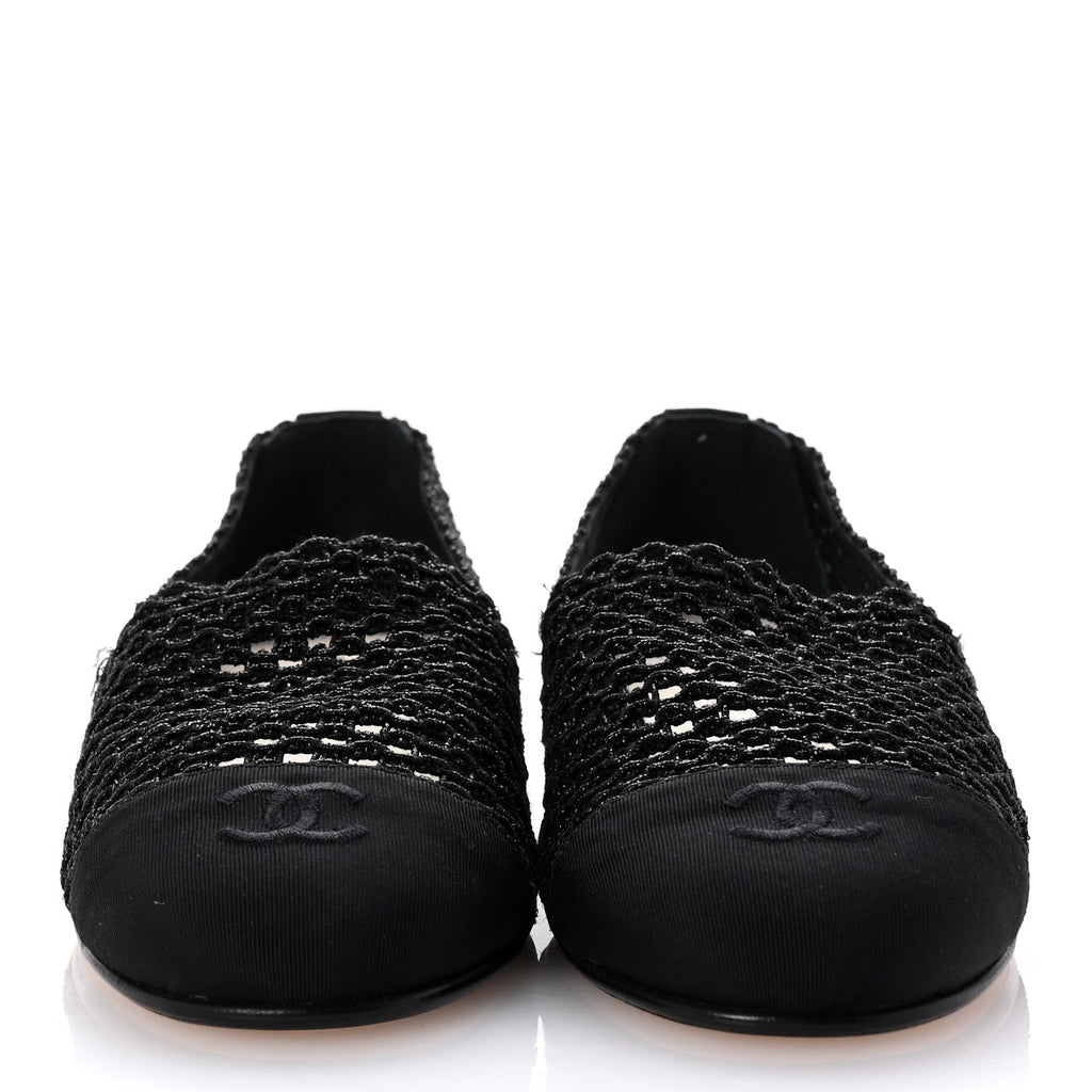 Chanel Knit Grosgrain Cap Toe CC Moccasin Loafers  36.5 Black