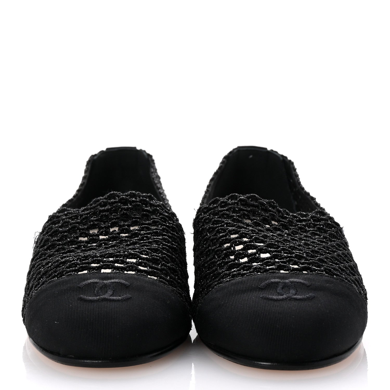 Chanel Knit Grosgrain Cap Toe CC Moccasin Loafers  36.5 Black