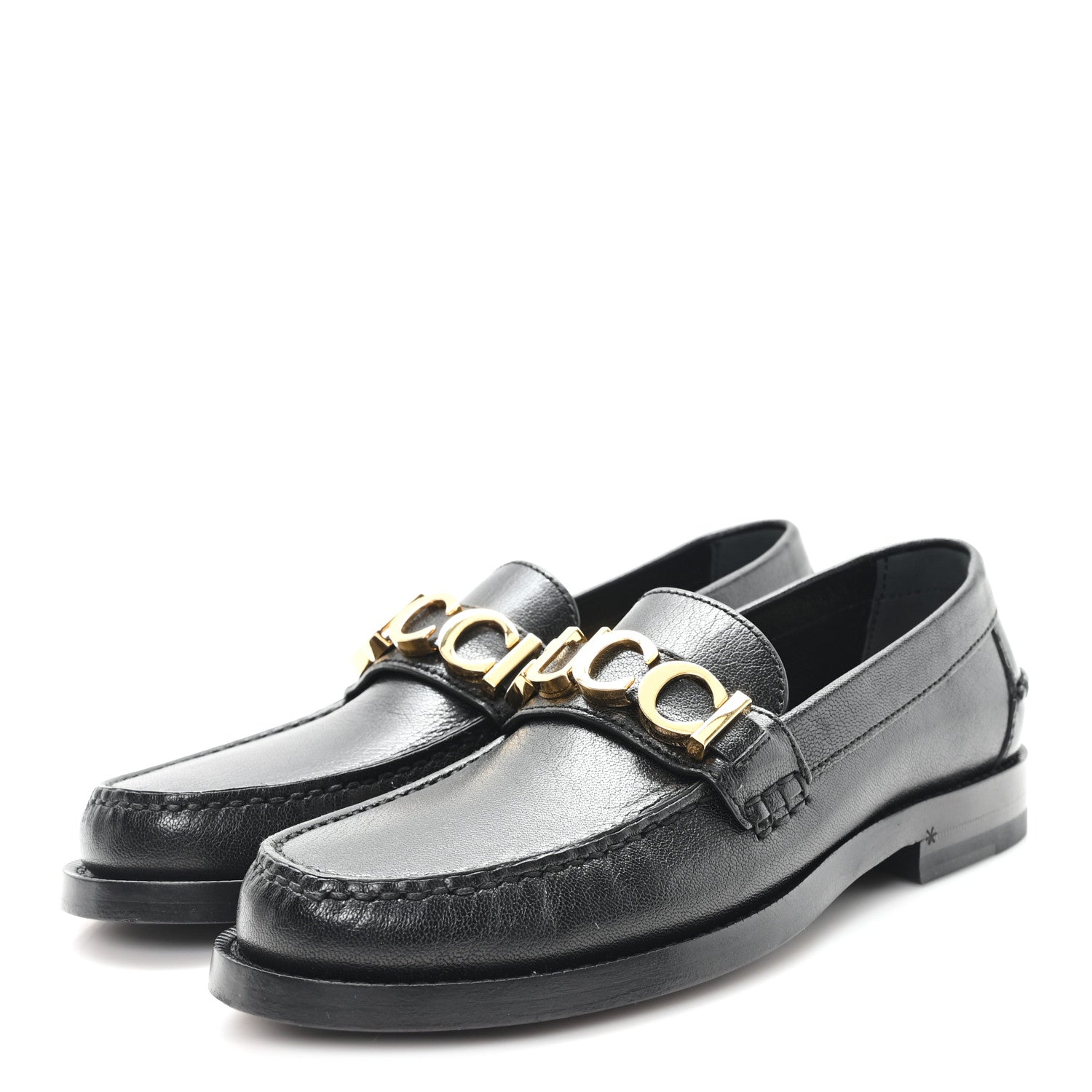Gucci Goatskin Womens Logo 15mm Loafers 35.5 Black