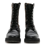 Fendi Calfskin Stretch Fabric FF Rockoko Biker Boots 40 Black Tobacco