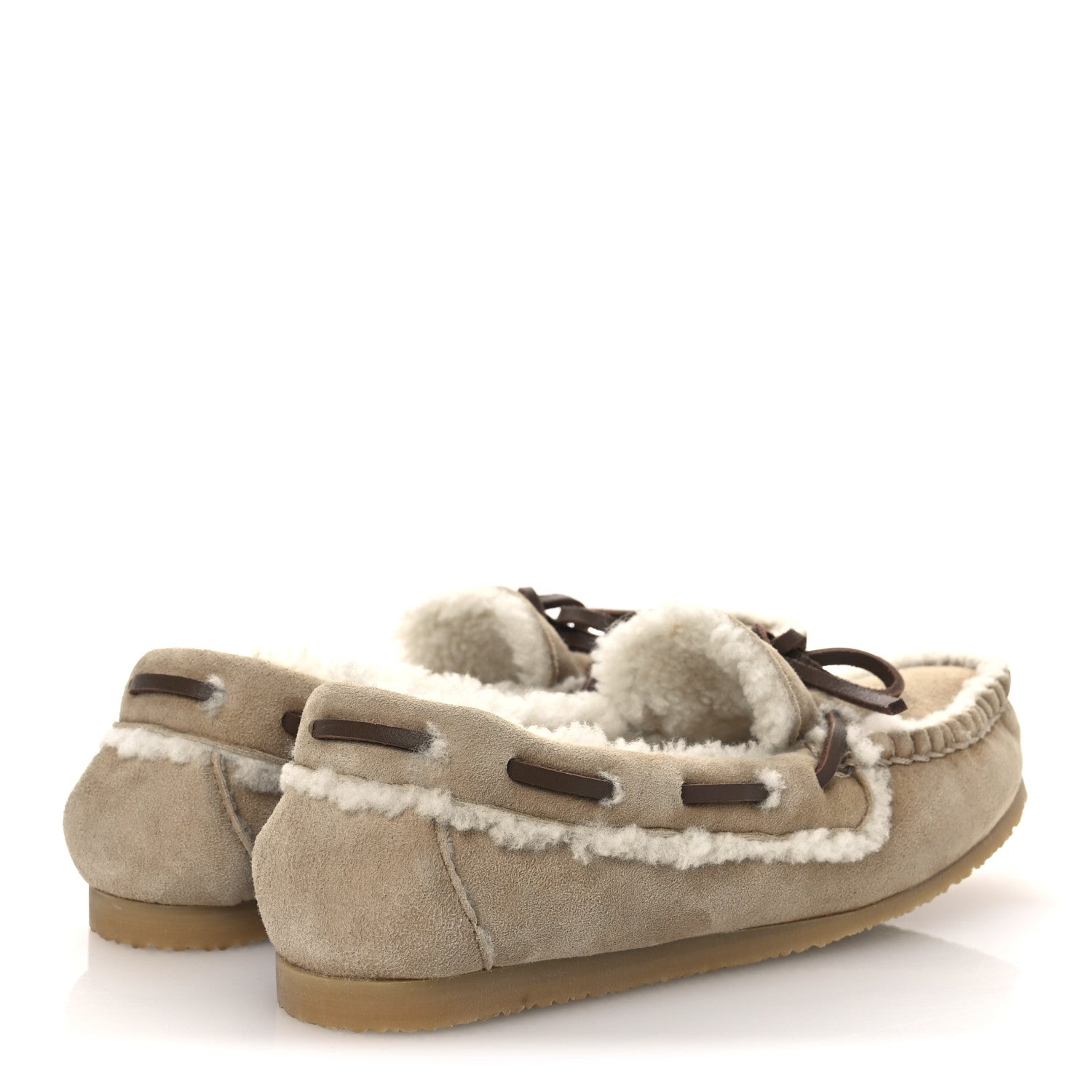 Miu Miu Shearling Moccasin Loafers 35 Beige