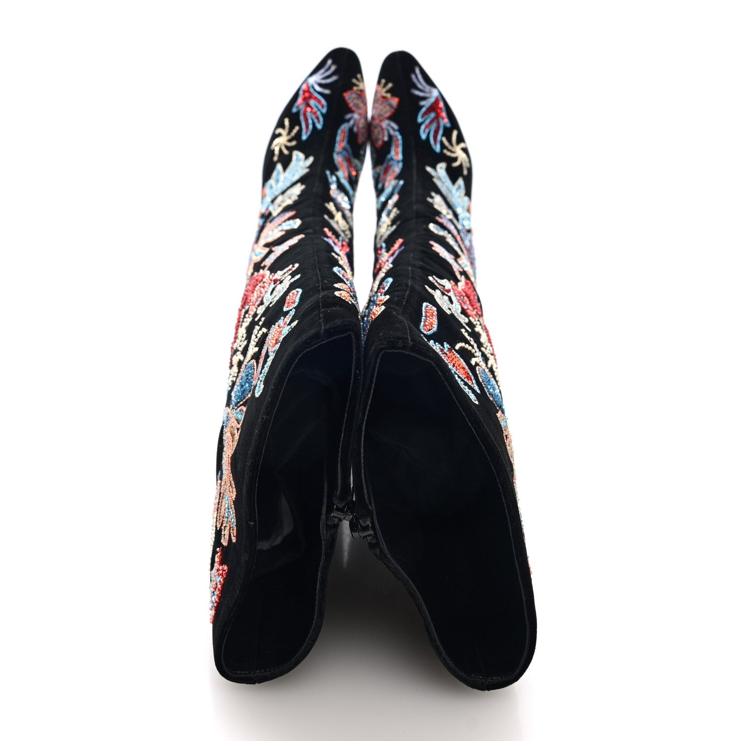 Saint Laurent Velvet Embroidered Claire Boots 36 Black