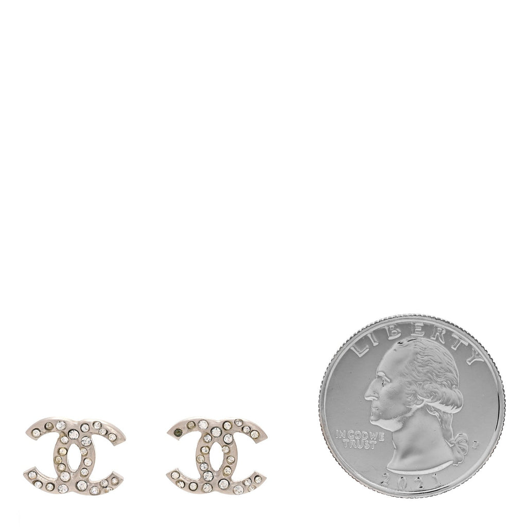 Chanel Crystal CC Earrings Silver