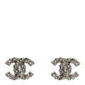 Chanel Crystal Pearl Twisted CC Earrings Silver