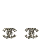 Chanel Crystal Pearl Twisted CC Earrings Silver