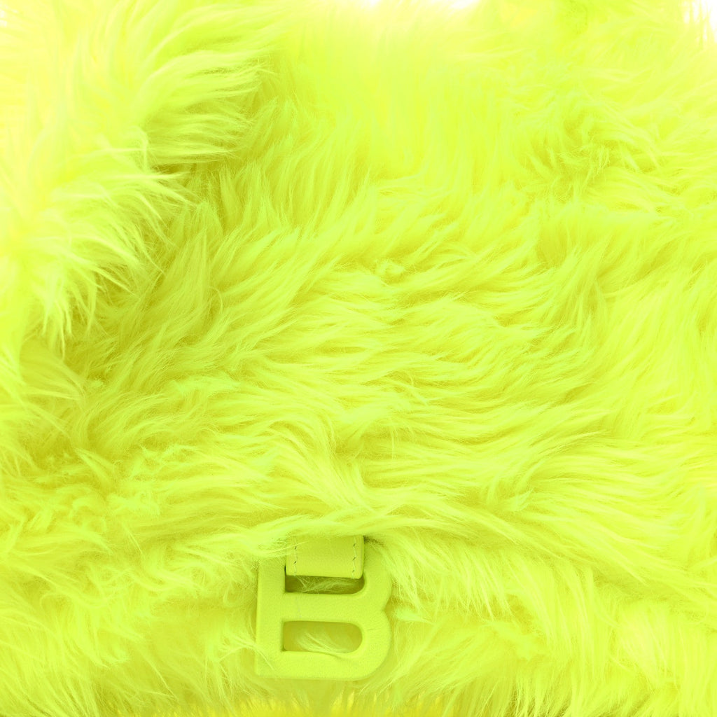 Balenciaga Faux Fur Medium Fluffy Hourglass Top Handle Bag Fluo Yellow