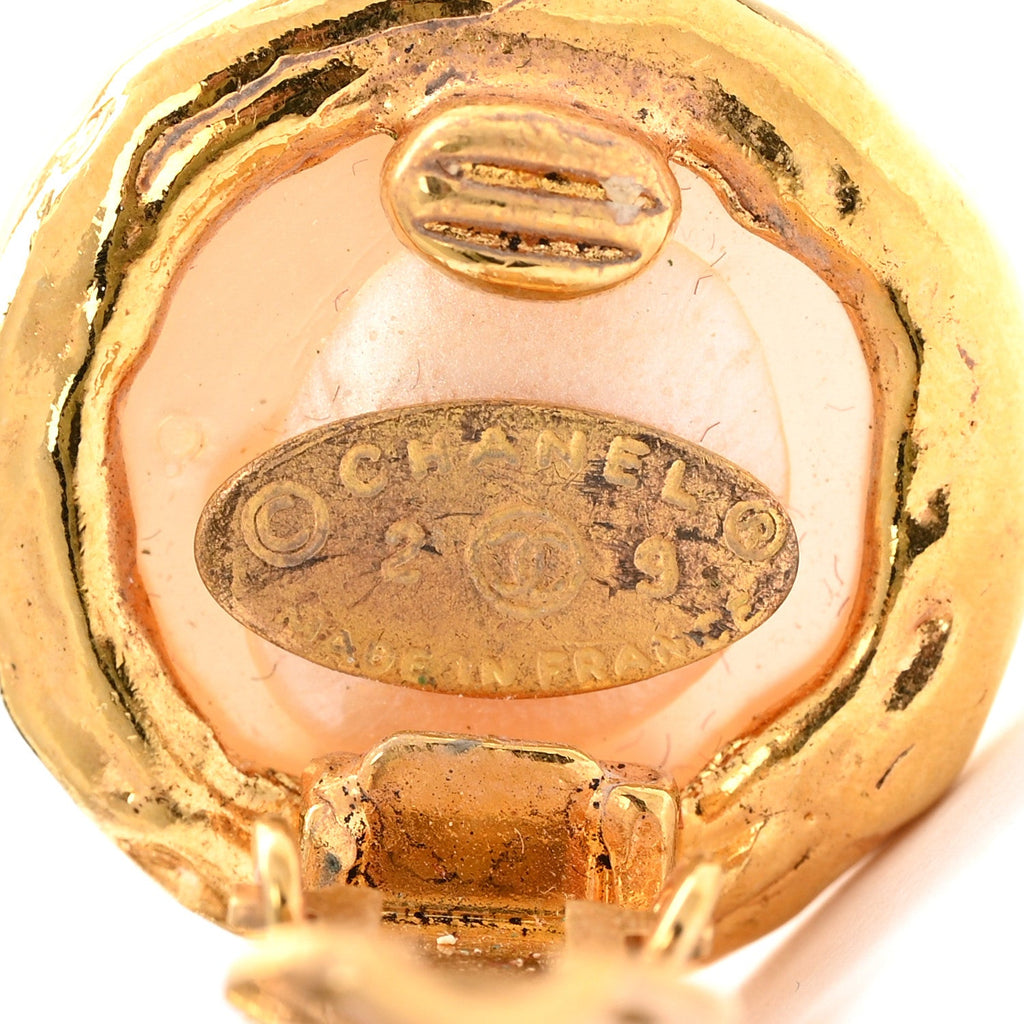 Chanel Pearl Crystal CC Drop Clip On Earrings Gold