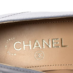 Chanel Shiny Calfskin Logo Loafers 37 Light Grey