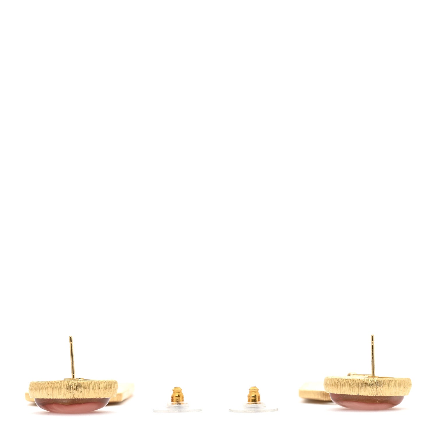 Chanel Metal CC Tags Drop Earrings Gold Pink