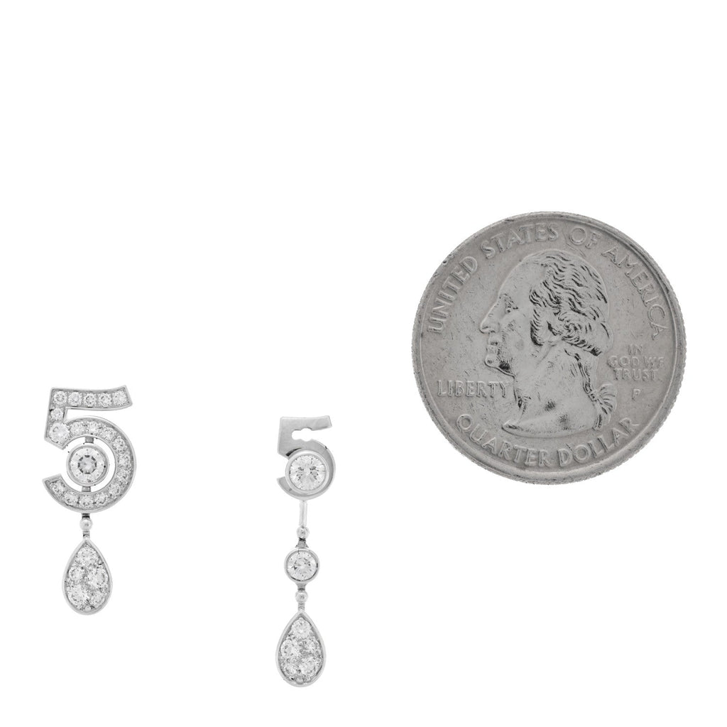 Chanel 18K White Gold Diamond No 5 Transformable Earrings