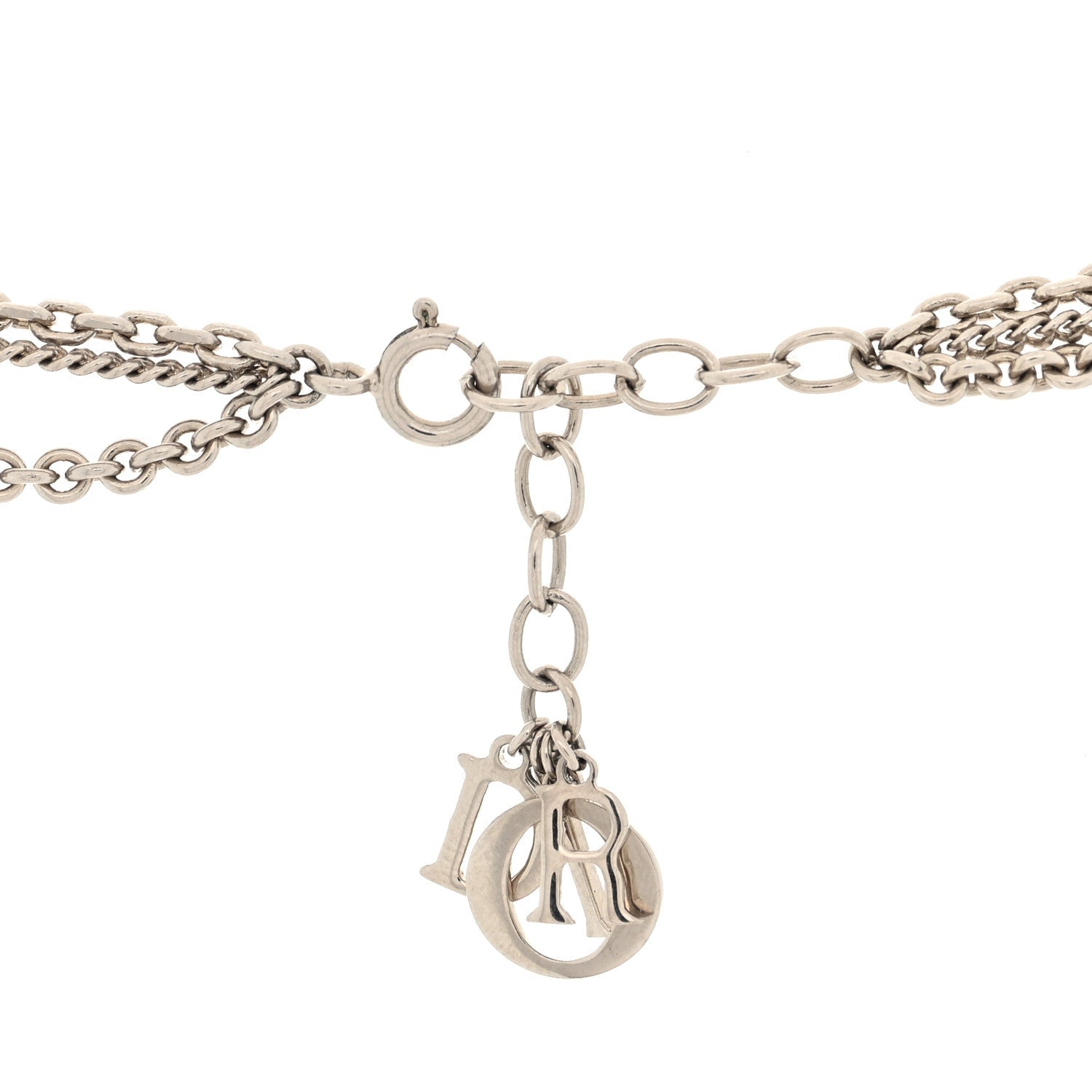Christian Dior Metal Crystal Heart Charm Necklace Silver Pink
