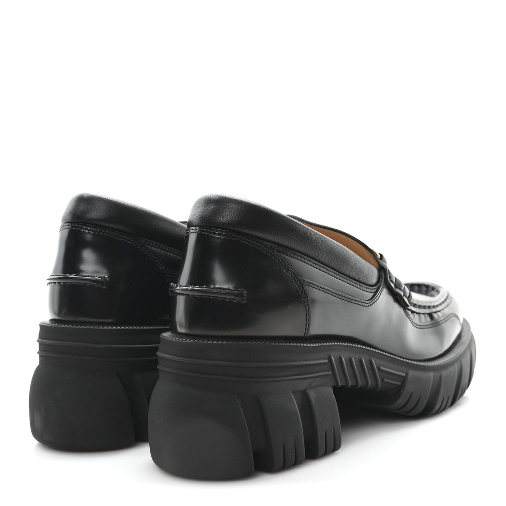 Gucci Magnum Calfskin Nappa Samoa Womens Horsebit Platform Chunky Lug Sole 40mm Loafers 41 Black