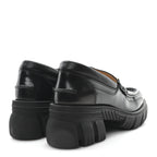 Gucci Magnum Calfskin Nappa Samoa Womens Horsebit Platform Chunky Lug Sole 40mm Loafers 41 Black